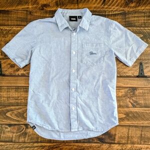 Vans Boys Short Sleeve Collared Button Down Shirt Blue Youth Large